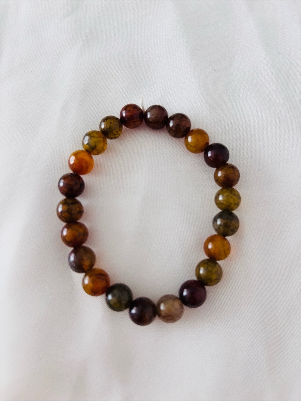 Multicolor Jade Beaded Stretch Bracelet - Amber, Olive & Brown